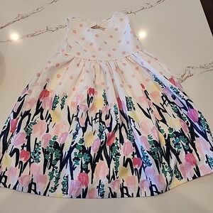 Gymboree Girls Dress 5T Pink Polka Dot Floral Garden Easter Party Bow Back